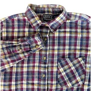 Y2K Mens Plaid Long Sleeve Button-Up Size Medium Grunge Retro Streetwear Preppy